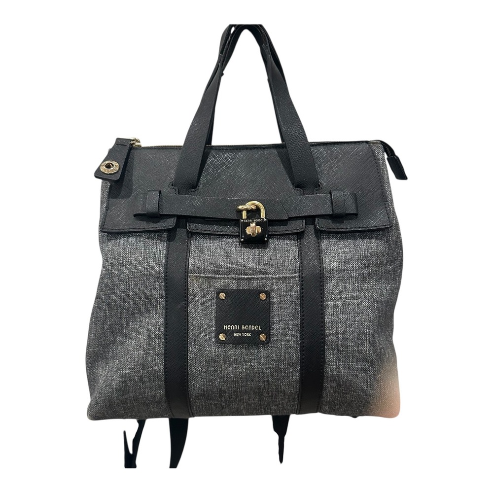 Henri Bendel Jetsetter Large Gray Canvas Backpack Damaged Straps
